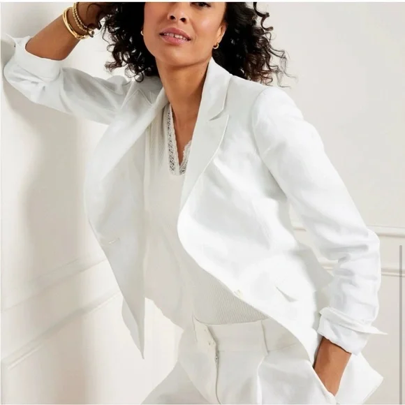 NWOT Tailored Seaming Linen Blazer in 100% Linen White 12 Office Professional - Picture 5 of 16